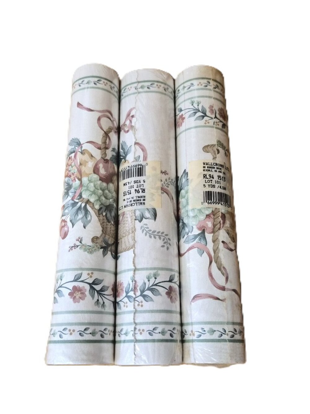 VTG Wallcrown Fruit Basket Wallpaper Border Lot 9.5" Wide Grandmillennial Rustic
